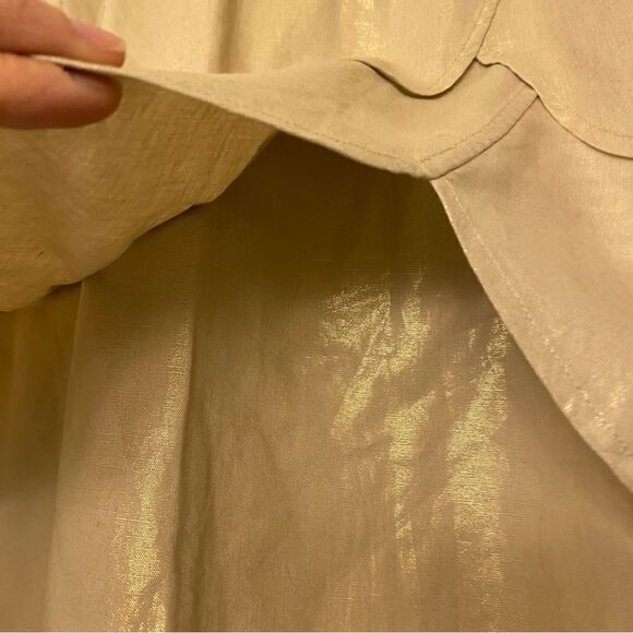 Anthropologie Edme & Esyllte Gilded Lily Gold linen Tiered tulip Skirt -10 - Picture 6 of 11